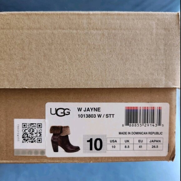 UGG Australia  "Jayne" Brown Cuffed Shearling Heeled Ankle Boot. Size 10. - Picture 7 of 8